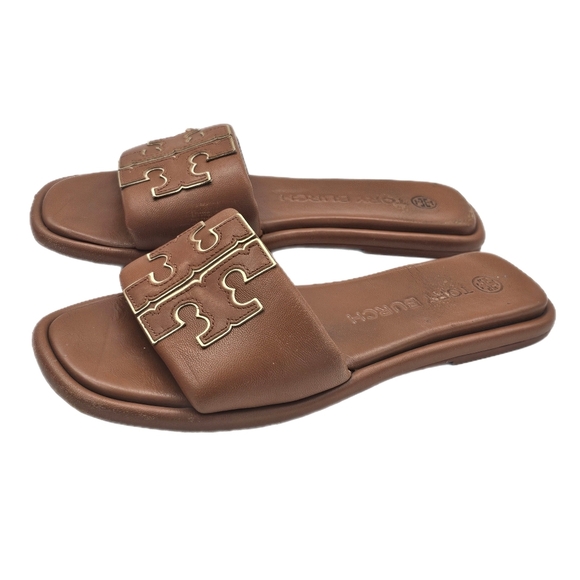 Tory Burch Shoes - Tory Burch Double T Sport Slide Sandal Bourbon Miele / Gold Size 8 Preowned